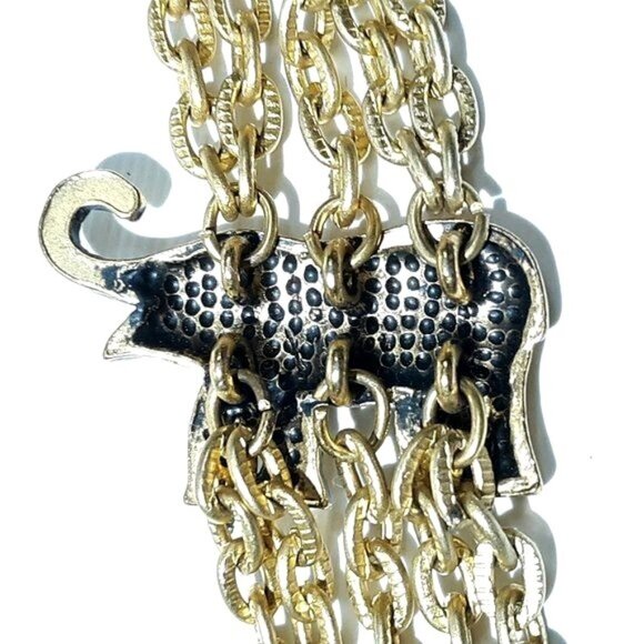 Multi 5 Strand Chain Elephant Necklace Gold-tone Choker Collar - Picture 4 of 5